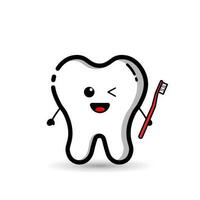 A tooth character who is carrying a toothbrush vector