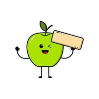 Green apple, apple icon  modern green with a cute facial expression vector