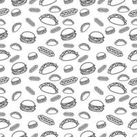 seamless pattern of fast food tacos,burgers,hotdogs vector