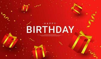 Happy birthday cards, red and gold, suitable for invitation cards, backgrounds, posters, social media posts and more vector