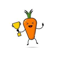 Carrot character design icons holding a trophy with funny, funny and adorable expressions vector