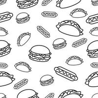 seamless pattern of fast food tacos,burgers,hotdogs vector