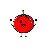 Tomato character who is raising both hands with a cute expression vector