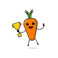 Carrot character design icons holding a trophy with funny, funny and adorable expressions vector