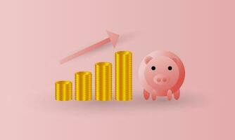 Pig design surrounded by gold coins vector