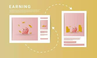 Pig design surrounded by gold coins vector