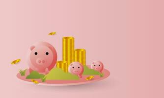 Pig design surrounded by gold coins vector