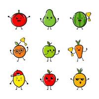 fruit and vegetable characters with cute facial expressions and vector