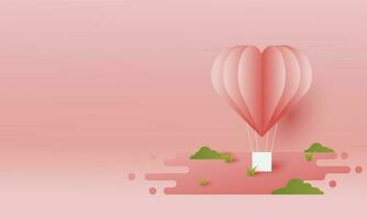 Valentine's Day themed background design in a paper cut style, with elements of hearts, feathers, hot air balloons, perfect for love and valentine themed backgrounds vector