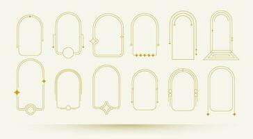 Aesthetic decorative arches frame boho style. Modern minimalist line and star elements. vector