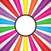 Rainbow style colourful sunburst pattern background with badge, rays, radial, summer banner, vector illustration