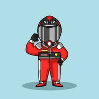 Cute racer wearing helmet and suit vector illustration