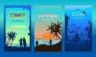 verano y Oceano antecedentes póster vector