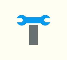 Letter T Wrench Logo Design. Handyman Repair Service. T Technology Construction Industry illustration vector