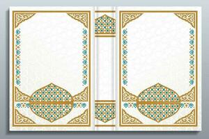 Corán libro cubrir diseño con Arábica frontera marco vector
