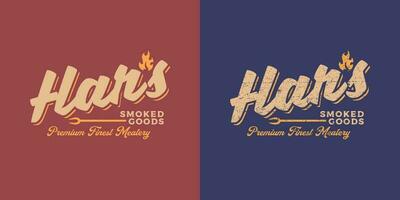 Grill Steak Barbecue Ellegant Logo Badge Distressed Grunge and Clean vector