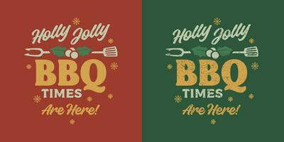 Barbecue Steak House Pub Grill Holly Jolly Retro Vintage Hand Drawn Badge vector