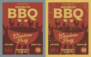 Vintage Distressed Christmas BBQ Party Invitation Flyer Poster Grunge Hand Drawn vector