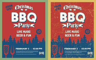 Vintage Distressed Christmas BBQ Party Invitation Flyer Poster vector