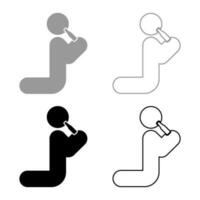 Man human drinking water alcohol beer from bottle knight position set icon grey black color vector illustration image solid fill outline contour line thin flat style