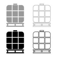 IBC intermediate bulk container tank for liquids fluid water storage reservoir set icon grey black color vector illustration image solid fill outline contour line thin flat style