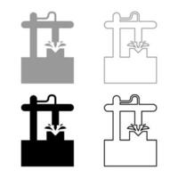 Cnc 3D milling machine technology automated concept set icon grey black color vector illustration image solid fill outline contour line thin flat style