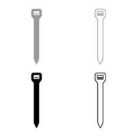 Cable tie zip building material set icon grey black color vector illustration image solid fill outline contour line thin flat style