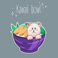 Bowl in Kawaii style. Cute, colorful illustrations. Japanese food. Anime. Vector. Perfect for flyers, posters, and discount cards. vector
