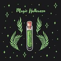 Halloween postcard. Greeting card with potion flask. Witchcraft and Magic. Vector. vector