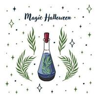 Halloween postcard. Greeting card with potion flask. Witchcraft and Magic. Vector. vector