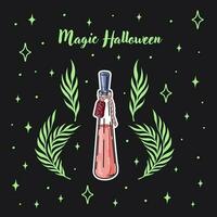 Halloween postcard. Greeting card with potion flask. Witchcraft and Magic. Vector. vector