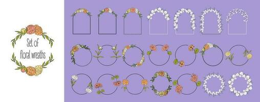 Flourish laurel wreaths for your designs. Logo templates. Set of hand-drawn botanical wreaths. Perfect for wedding invitations and organic eco brands. vector