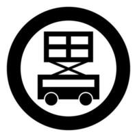 Lifting machine scissor lift platform self propelled icon in circle round black color vector illustration image solid outline style