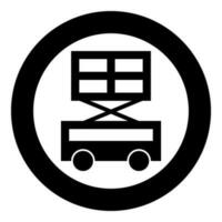 Lifting machine scissor lift platform self propelled icon in circle round black color vector illustration image solid outline style