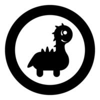 Cute dinosaur for baby icon in circle round black color vector illustration image solid outline style