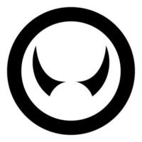 Horn of devil horns monster from hell Halloween carnival concept demon satan evil icon in circle round black color vector illustration image solid outline style
