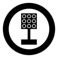 Stadium spotlight floodlight tower bright light icon in circle round black color vector illustration image solid outline style