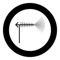 TV antenna and wave icon in circle round black color vector illustration image solid outline style