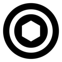 caucho empaquetadura disco debajo hexágono en circulo icono en circulo redondo negro color vector ilustración imagen sólido contorno estilo