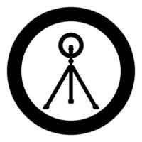 Led ring lamp on tripod with smartphone for phone studio photo light podcast concept equipment for streaming video icon in circle round black color vector illustration image solid outline style