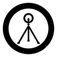 Led ring lamp on tripod with smartphone for phone studio photo light podcast concept equipment for streaming video icon in circle round black color vector illustration image solid outline style