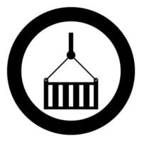 Port container on cable pulley freight export import shipping logistic commerce concept icon in circle round black color vector illustration image solid outline style