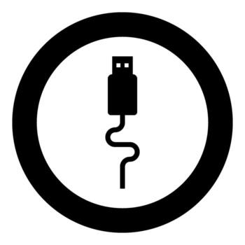 USB cable connector type A data icon in circle round black color vector illustration image solid outline style