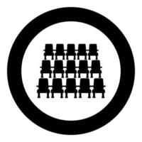 Chairs in cinema armchairs theater hall seats entertainment performance icon in circle round black color vector illustration image solid outline style