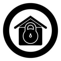 Lock house home protection with locked padlock concept safety defense security icon in circle round black color vector illustration image solid outline style