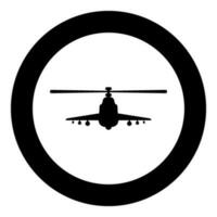 Combat helicopter attack military concept view front icon in circle round black color vector illustration image solid outline style
