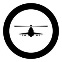 Combat helicopter attack military concept view front icon in circle round black color vector illustration image solid outline style