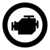 Symbol engine car icon in circle round black color vector illustration image solid outline style