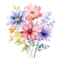 Aquarell Blumen- Strauß Illustration, Blumen. ai generiert png