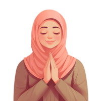 Smiling young Asian Muslim woman. praying, png